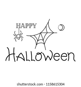 "Happy Halloween",spider, web.  Lettering.  Isolated vector illustration.