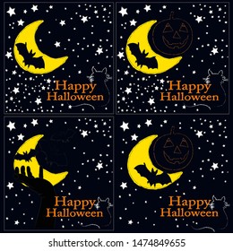 Happy Halloween.Spoky scene with moon,stars and halloween simbols.Horror.Scary.Tips and tricks.