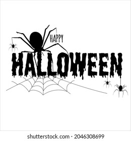 Happy halloweenText Banner, postcard, print on t-shirt. Vector illustration with web and spider.
