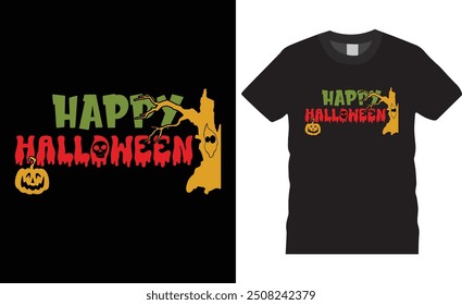 Happy HalloweenTypography Halloween vector t shirt design. premium quality, Halloween graphic t-shirt design, tropical print, vector illustration. print, Global swatches.