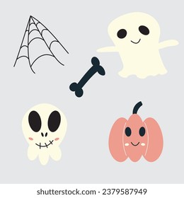 Happy Halloween.Vector cute illustrations of objects,pumpkin head,ghost and others.