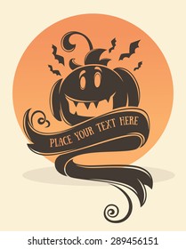 happy halloween,vector greeting card or invitation with place for text and image of pumpkin