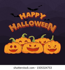 Happy hallowen banner vector illustration. cute halloween pumpkin 