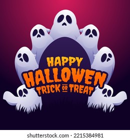 Happy hallowen banner vector, spooky hallowen background template with ghosts illustration for greeting cards or social media post 