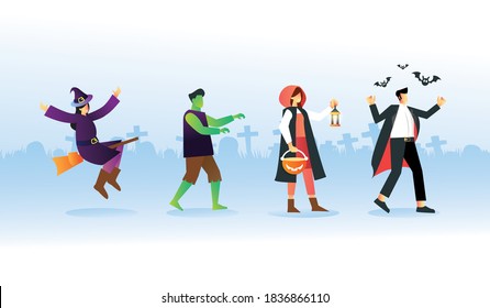 Happy Hallowen character set Creepy and funny cartoon characters. Vampire, mummy, witch decoration. Flat vector illustration isolated.
