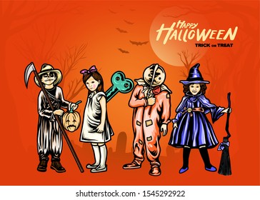 Happy Hallowen Kids Costume Concept Illustration Banner