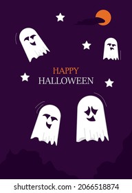 Happy Hallowen-ghosts in purple background