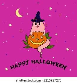 Happy Haloween Cartoomn Vector Ghost and Pumpkin suitable for print, cardboard