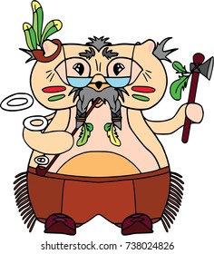 Happy hamster family: grandpa playing Indians. Funny animals, isolated on white, flat style
