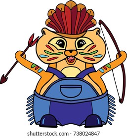 Happy hamster family: kid playing Indians. Funny animals, isolated on white, flat style