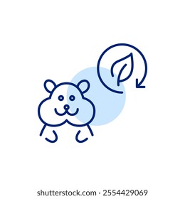 Happy hamster and leaf in recycling arrow. Natural pet care, eco-friendly sustainable products and practices. Pixel perfect, editable stroke icon