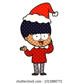 ilustración de un niño con sombrero santa dibujada a mano