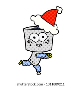 ilustración de un robot con historieta dibujado a mano usando sombrero santa