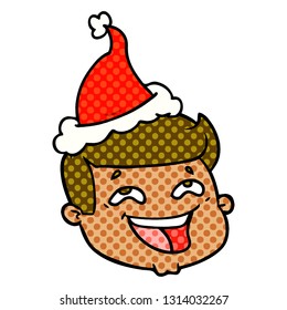 glücklich handgezeichnete Comic-StilIllustration eines männlichen Gesichts mit Santa-Hut