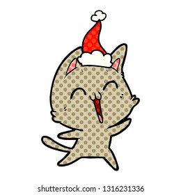 ilustración de un gato con sombrero santa dibujado a mano