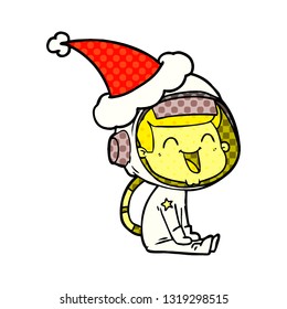 happy hand drawn comic book style illustration of a astronaut wearing santa hat