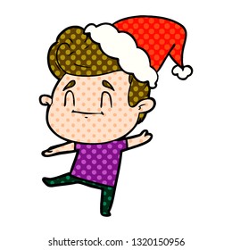 ilustração de estilo de quadrinhos desenhado à mão feliz de um homem vestindo chapéu de santa