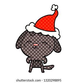 happy hand drawn comic book style illustration of a dog wearing santa hat