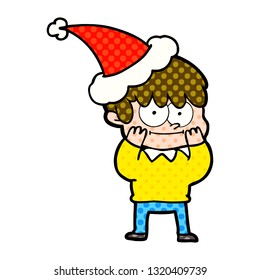 happy hand drawn comic book style illustration of a man wearing santa hat