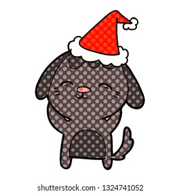 happy hand drawn comic book style illustration of a dog wearing santa hat