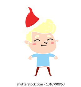 happy hand drawn flat color illustration of a man wearing santa hat