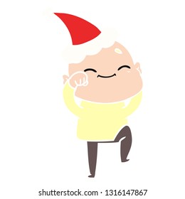 happy hand drawn flat color illustration of a bald man wearing santa hat