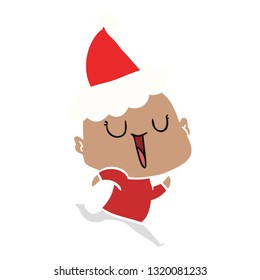 happy hand drawn flat color illustration of a bald man wearing santa hat
