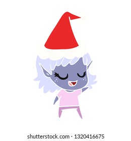ilustración de color plano dibujada a mano feliz de una chica elfo con sombrero santa