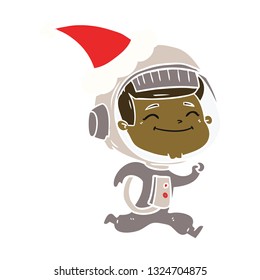 ilustración de color plano dibujado a mano feliz de un astronauta con sombrero de santa