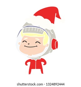 happy hand drawn flat color illustration of a astronaut wearing santa hat