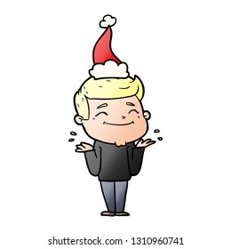 caricatura gradiente dibujada a mano feliz de un hombre encogiéndose de hombros con sombrero santa