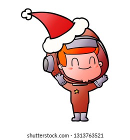 happy hand drawn gradient cartoon of a astronaut man wearing santa hat