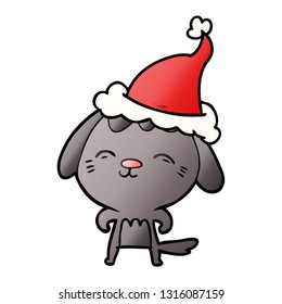 happy hand drawn gradient cartoon of a dog wearing santa hat