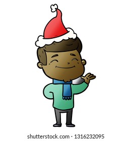 caricatura de gradiente dibujado a mano feliz de un hombre con sombrero santa