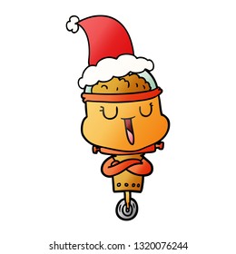 caricatura de gradiente dibujado a mano feliz de un robot que lleva sombrero santa
