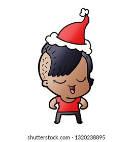 caricatura de gradiente dibujado a mano feliz de una niña que usa sombrero santa