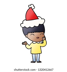 happy hand drawn gradient cartoon of a boy wearing santa hat