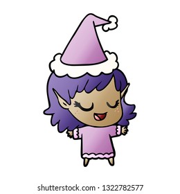 happy hand drawn gradient cartoon of a elf girl wearing santa hat