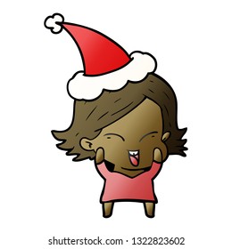 happy hand drawn gradient cartoon of a girl wearing santa hat