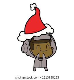 happy hand drawn line drawing of a astronaut wearing santa hat