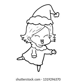 glückliche, handgezeichnete Zeichnung eines Mädchens mit Santa-Hut