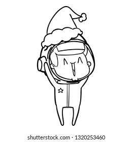 happy hand drawn line drawing of a astronaut wearing santa hat