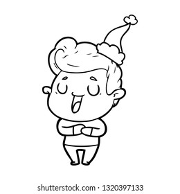 happy hand drawn line drawing of a man wearing santa hat