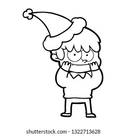 happy hand drawn line drawing of a man wearing santa hat