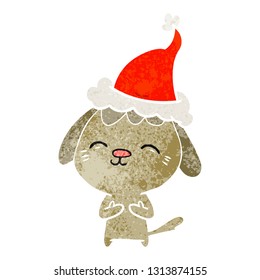 happy hand drawn retro cartoon of a dog wearing santa hat