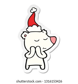 happy hand drawn sticker cartoon of a polar bear wearing santa hat