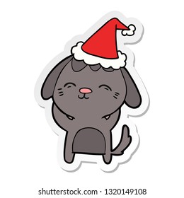 happy hand drawn sticker cartoon of a dog wearing santa hat