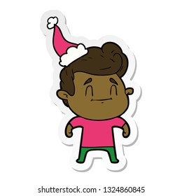 happy hand drawn sticker cartoon of a man wearing santa hat
