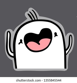 So happy hand drawn sticker with smiling marshmallow cartoon style minimalism