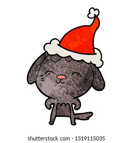 happy hand drawn textured cartoon of a dog wearing santa hat